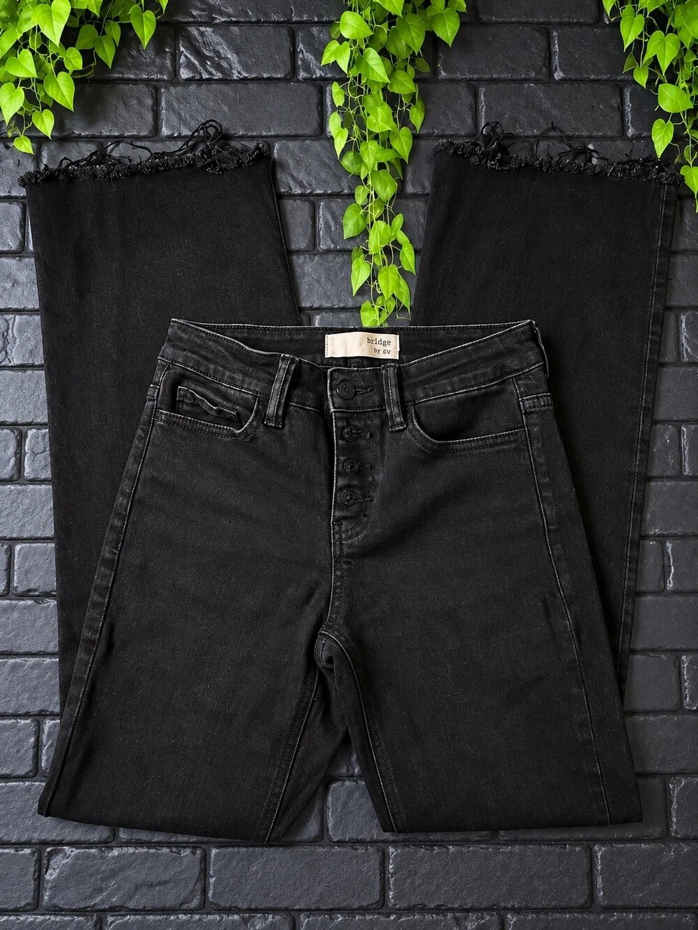 Bridge by GLY Black Mid Rise Flare Jeans Size 25 Raw Hem